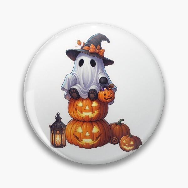 Item preview, Cute Halloween Ghost Sitting on Pumpkins designed and sold by EnginerdStudio.