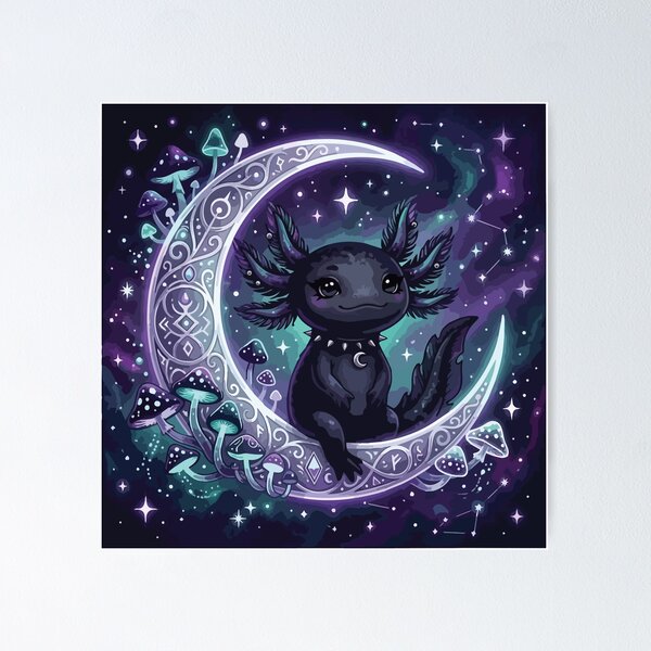 Item preview, Goth Witchy Axolotl with Crescent Moon Occult Art designed and sold by Arc2020.