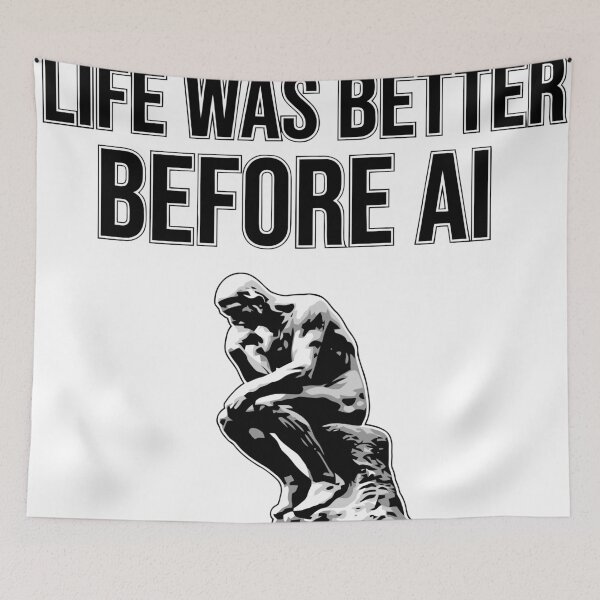 Item preview, Life Was Better Before AI - Auguste Rodin's The Thinker Retro Tech Humor designed and sold by clon-dot-net.