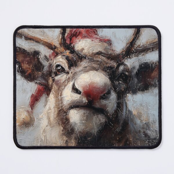 Item preview, Red Nose Reindeer Portrait Oil Painting designed and sold by NatureSight.