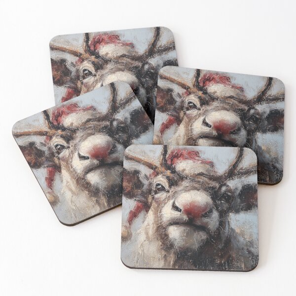 Item preview, Red Nose Reindeer Portrait Oil Painting designed and sold by NatureSight.