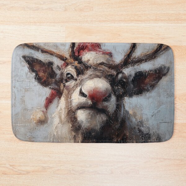 Item preview, Red Nose Reindeer Portrait Oil Painting designed and sold by NatureSight.