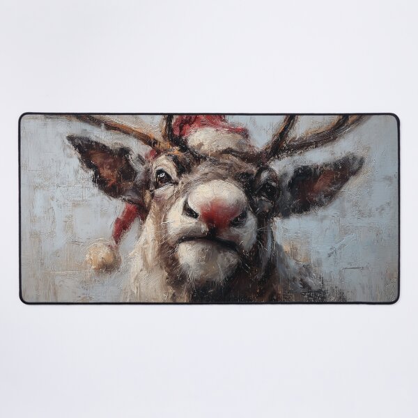 Item preview, Red Nose Reindeer Portrait Oil Painting designed and sold by NatureSight.