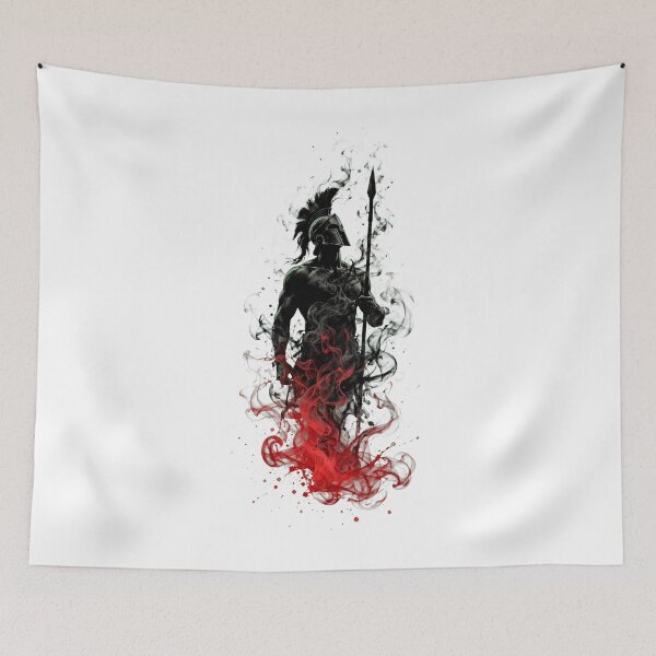 Item preview, Epic Spartan Warrior Dark Smoke and Red Fire Art Print designed and sold by  One City Two Children Studio.