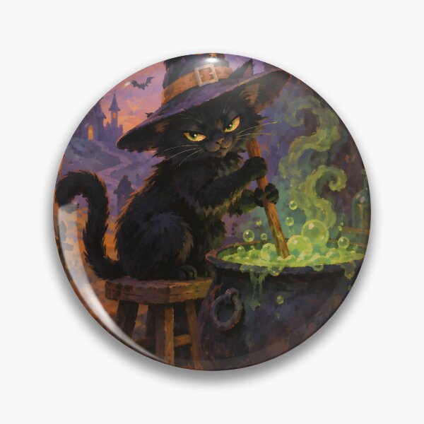 Item preview, Vintage Storybook Black Cat Witch Brewing Potion Halloween Art designed and sold by GrinGalore.