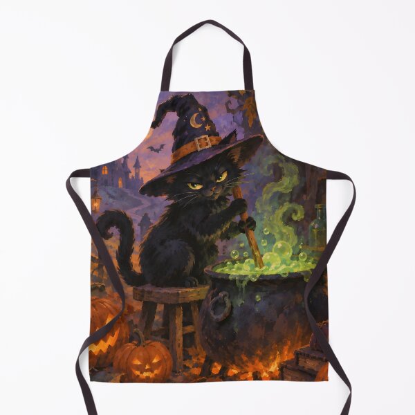 Item preview, Vintage Storybook Black Cat Witch Brewing Potion Halloween Art designed and sold by GrinGalore.