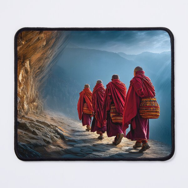 Item preview, Monks Walking in Serene Mountain Landscape designed and sold by Artessie.