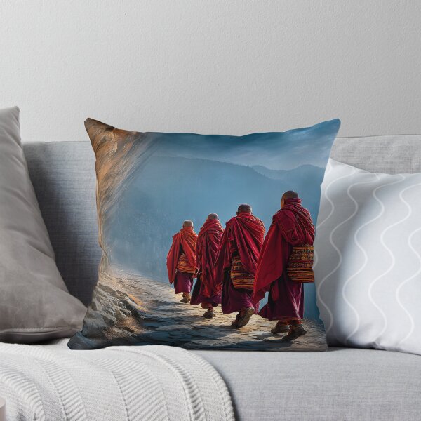 Item preview, Monks Walking in Serene Mountain Landscape designed and sold by Artessie.