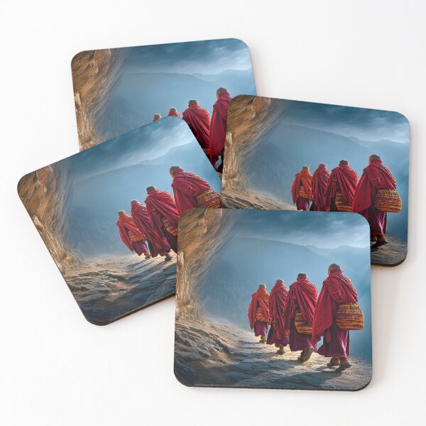 Item preview, Monks Walking in Serene Mountain Landscape designed and sold by Artessie.