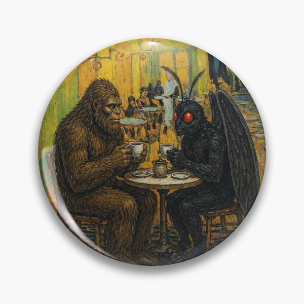 Item preview, Bigfoot & Mothman Café at Night Van Gogh Cryptid Parody designed and sold by happycottage.