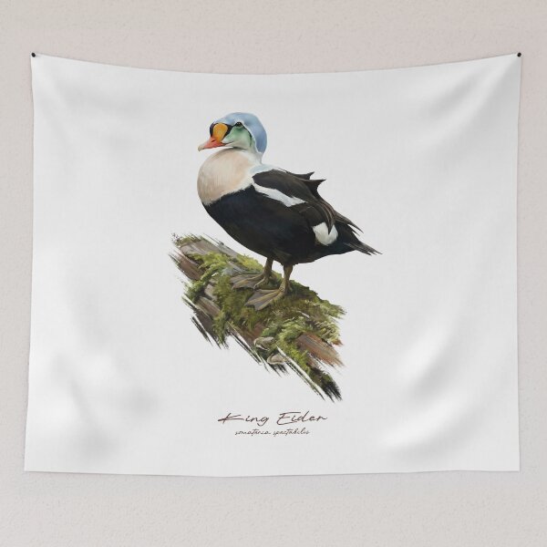 Item preview, King Eider on Mossy Log Bird Illustration designed and sold by Takeda-art.
