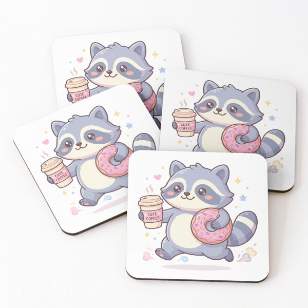 Item preview, Kawaii Raccoon Stealing Coffee and Donut Cute Design designed and sold by Arc2020.