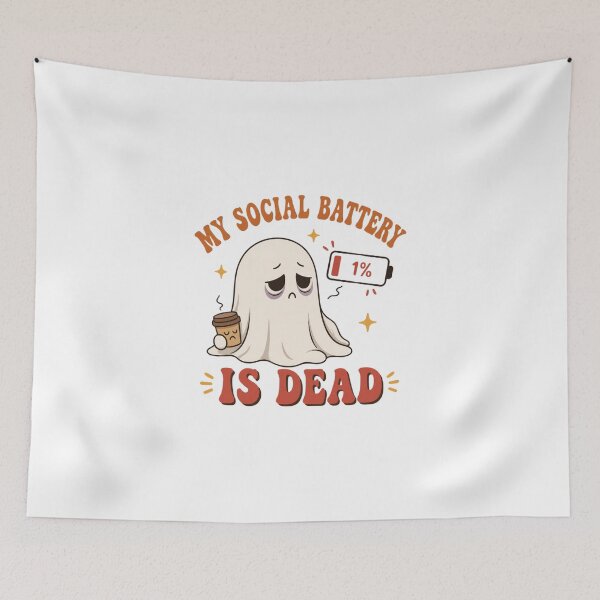 Item preview, My Social Battery Is Dead Funny Introvert Ghost Halloween Art designed and sold by Créative touche .