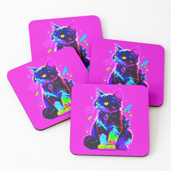 Item preview, Vaporwave Neon Splatter Cat - Glowing Cyberpunk Feline Aesthetic designed and sold by A E S T H E T A T A G.