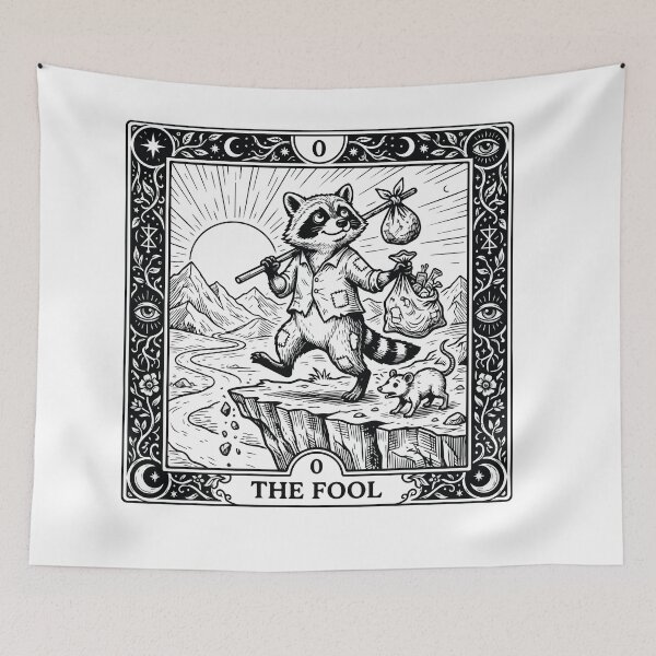 Item preview, The Fool Tarot Card Raccoon Chaotic Energy Mystical designed and sold by Arc2020.