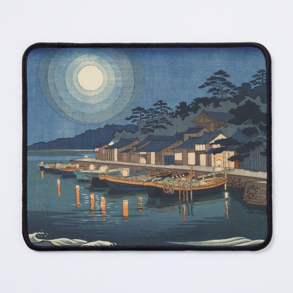 Item preview, Hokusai Inspired Moonlit Japanese Fishing Village Ukiyo-e Art designed and sold by Tamas Das.