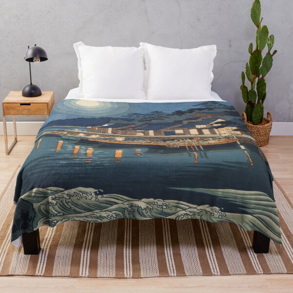 Item preview, Hokusai Inspired Moonlit Japanese Fishing Village Ukiyo-e Art designed and sold by Tamas Das.