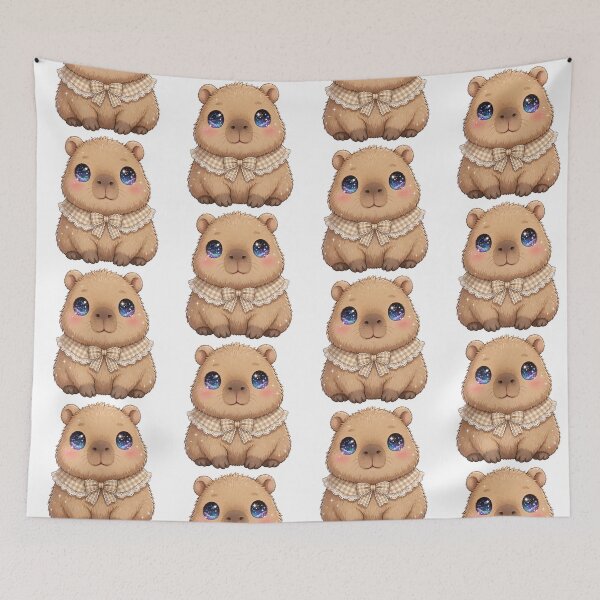 Item preview, Capybara with beige / brown checkered bow designed and sold by priyankajustine.