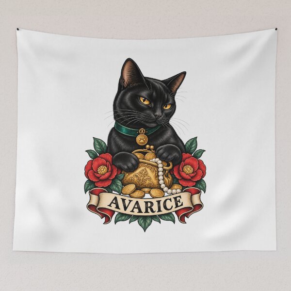 Item preview, Greed Avarice Seven Deadly Sins Black Cat designed and sold by Old's Cool Cat Studio.