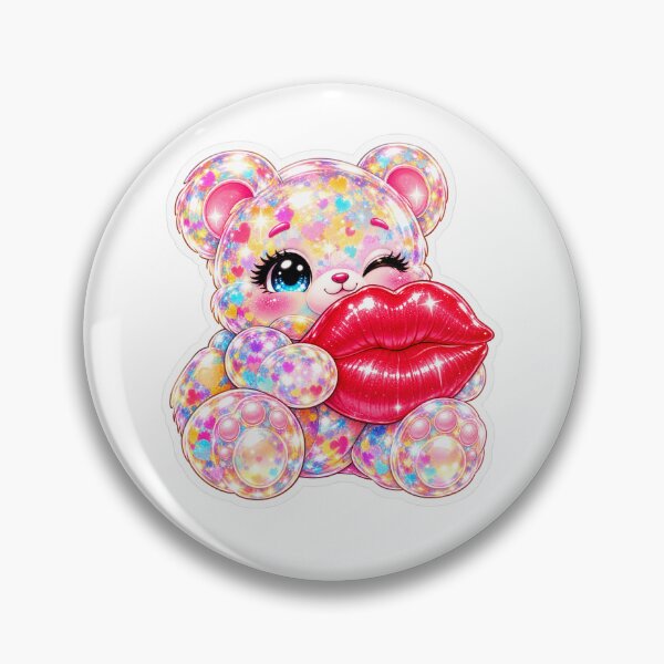 Item preview, Holographic Kawaii Teddy Bear Sticker – Sparkly Rainbow Bear, Cute Lips & Y2K Aesthetic designed and sold by AstraDrip Studio.