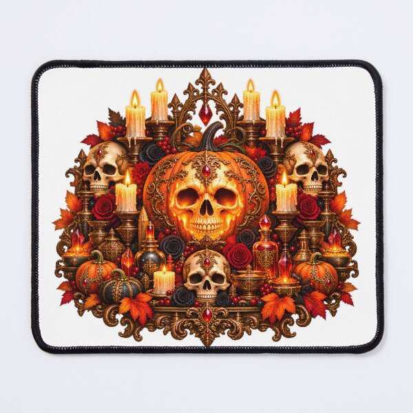 Item preview, Gilded Pumpkin Skull Altar – Gothic Halloween Emblem designed and sold by Clothes With Smiling Animals Walt Gral.