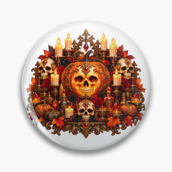 Item preview, Gilded Pumpkin Skull Altar – Gothic Halloween Emblem designed and sold by Clothes With Smiling Animals Walt Gral.