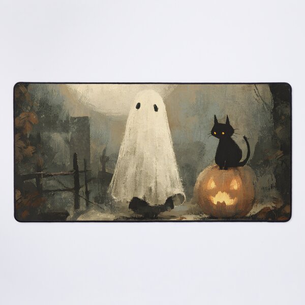 Item preview, Whimsigoth Vintage Folk Art Cute Ghost Black Cat Pumpkin Halloween Art designed and sold by GrinGalore.