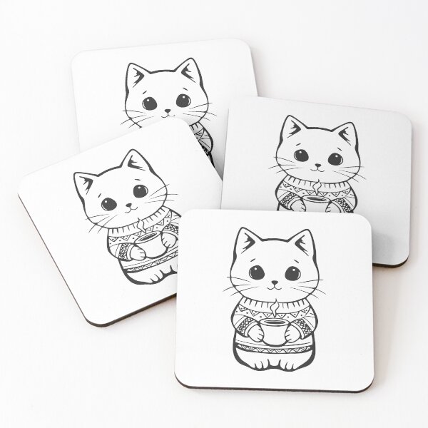 Item preview, Cat in Christmas Sweater with Coffee Funny Gift 1 designed and sold by OneLine Studio.