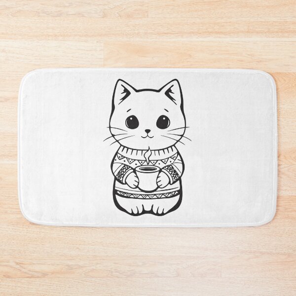 Item preview, Cat in Christmas Sweater with Coffee Funny Gift 1 designed and sold by OneLine Studio.
