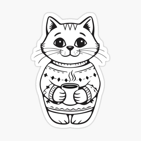 Item preview, Cat in Christmas Sweater with Coffee Funny Gift 2 designed and sold by OneLine Studio.