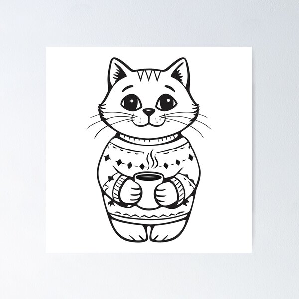 Item preview, Cat in Christmas Sweater with Coffee Funny Gift 2 designed and sold by OneLine Studio.