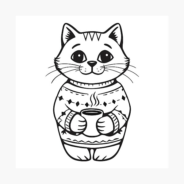 Item preview, Cat in Christmas Sweater with Coffee Funny Gift 2 designed and sold by OneLine Studio.