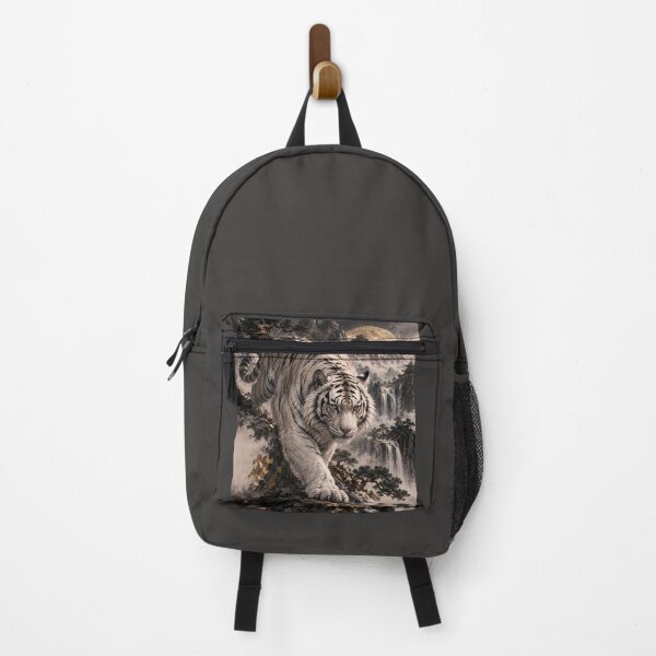 Item preview, White Tiger with Full Moon and Snowy Mountains designed and sold by ManJiangHong.