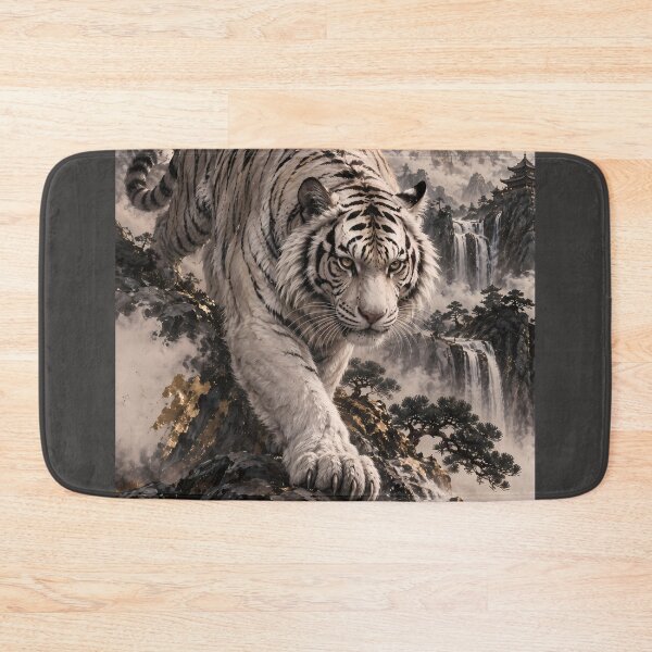 Item preview, White Tiger with Full Moon and Snowy Mountains designed and sold by ManJiangHong.
