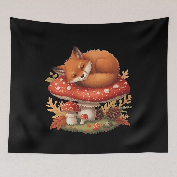 Item preview, Vintage Red Fox Sleeping on Amanita Mushroom Dark Cottagecore Sticker designed and sold by Youram.