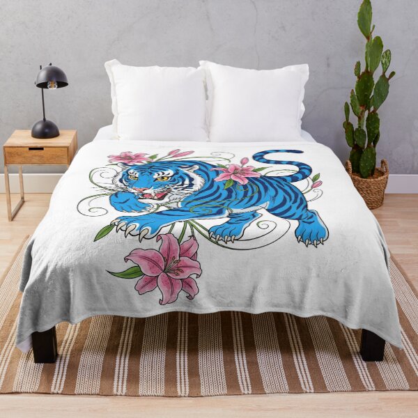 Artikelvorschau, Blue Tiger Floral – Rosa Lilie – Botanisches Wildtierdesign entworfen und verkauft von Apex Designs.