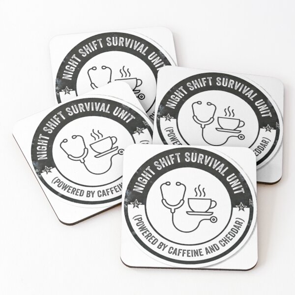 Item preview, Night Shift Survival Unit - Powered By Caffeine And Cheddar Funny Nurse Sticker designed and sold by IbericoStudio.