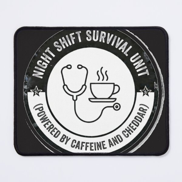Item preview, Night Shift Survival Unit - Powered By Caffeine And Cheddar Funny Nurse Sticker designed and sold by IbericoStudio.