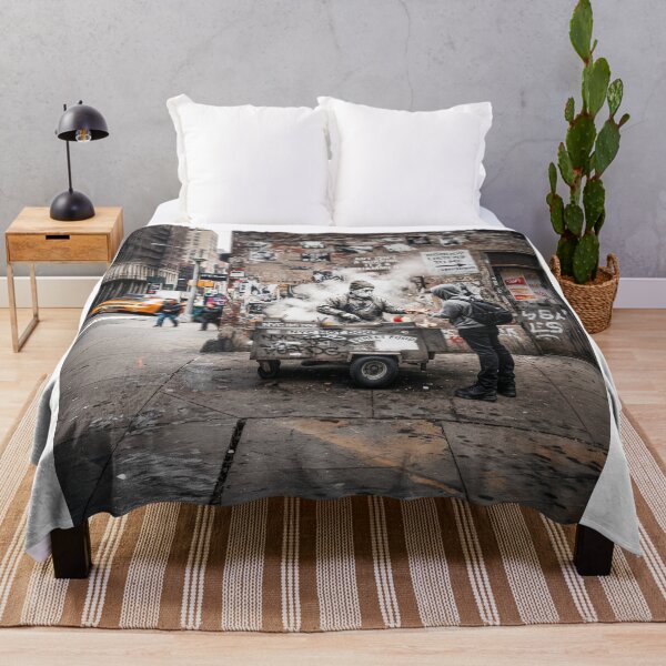 Item preview, NYC Hot Dog Vendor Gritty Graffiti Art designed and sold by Home Decor Art.