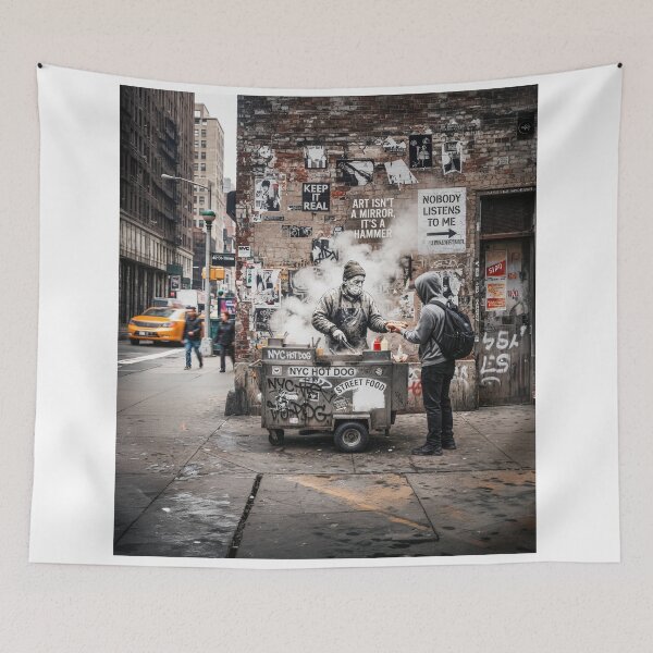 Item preview, NYC Hot Dog Vendor Gritty Graffiti Art designed and sold by Home Decor Art.