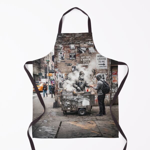 Item preview, NYC Hot Dog Vendor Gritty Graffiti Art designed and sold by Home Decor Art.