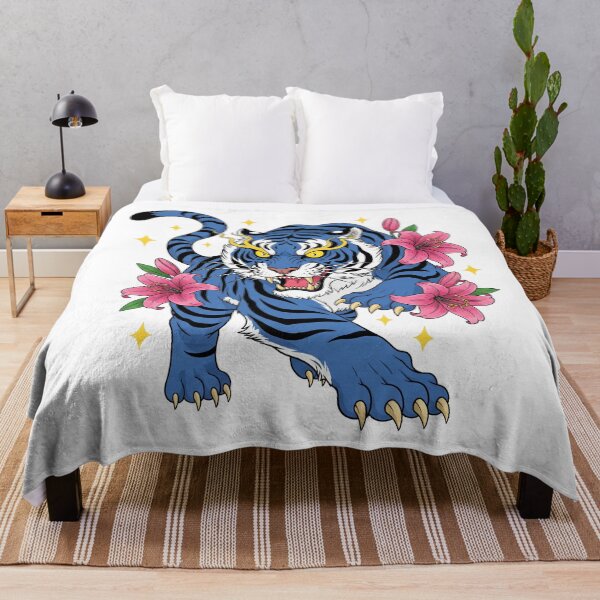 Item preview, Fierce Blue Tiger & Pink Lilies – Floral Fantasy Wildlife Art designed and sold by Apex Designs.