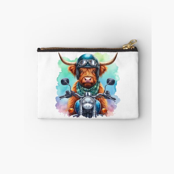 Item preview, Cool Scottish Highland Cow on a Motorbike Colorful Watercolor designed and sold by MaedK.