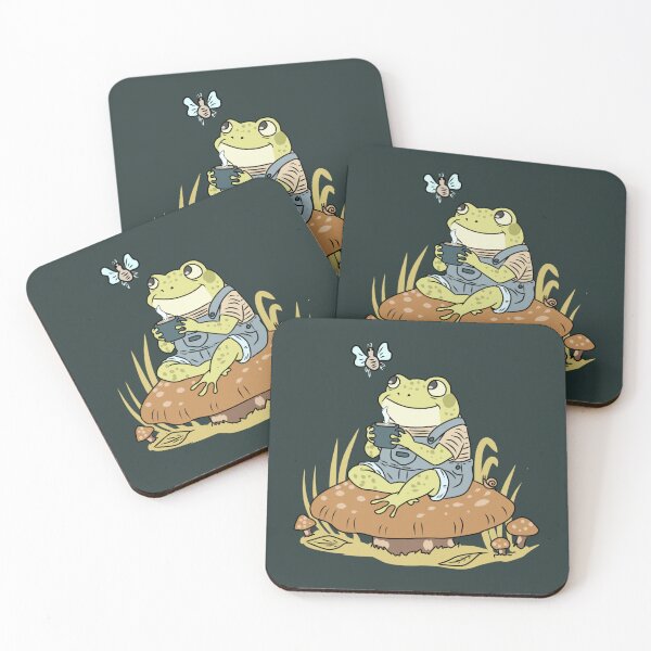 Item preview, Frog Drinking Coffee on Mushroom with Snail and Fly Cottagecore Illustration  designed and sold by LeshanArt.