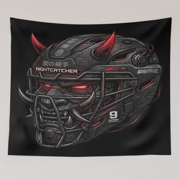 Item preview, Cyber Oni Nightcatcher Cyberpunk Baseball Helmet designed and sold by HARDBALLSYNDICATE.