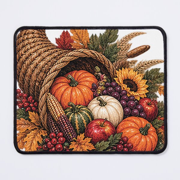 Item preview, Thanksgiving Cornucopia Harvest with Pumpkins Apples Grapes Sunflower and Autumn Leaves designed and sold by Gold Turtle Lina.
