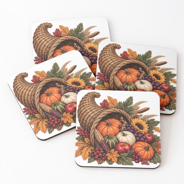 Item preview,  Thanksgiving Cornucopia Harvest with Pumpkins Apples Grapes Sunflower and Autumn Leaves designed and sold by Gold Turtle  Lina.