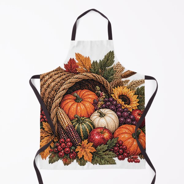 Item preview,  Thanksgiving Cornucopia Harvest with Pumpkins Apples Grapes Sunflower and Autumn Leaves designed and sold by Gold Turtle  Lina.