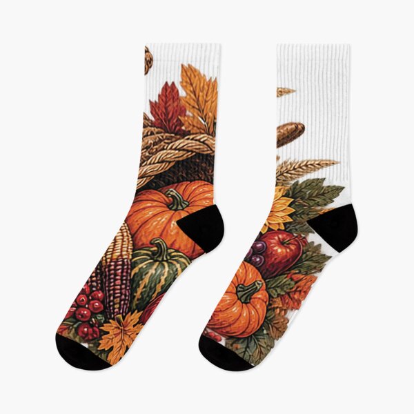 Item preview,  Thanksgiving Cornucopia Harvest with Pumpkins Apples Grapes Sunflower and Autumn Leaves designed and sold by Gold Turtle  Lina.