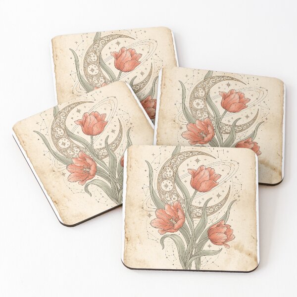Item preview, Celestial Coral Tulip and Moon - Vintage Botanical Symbol Notebook designed and sold by MissoStudio.